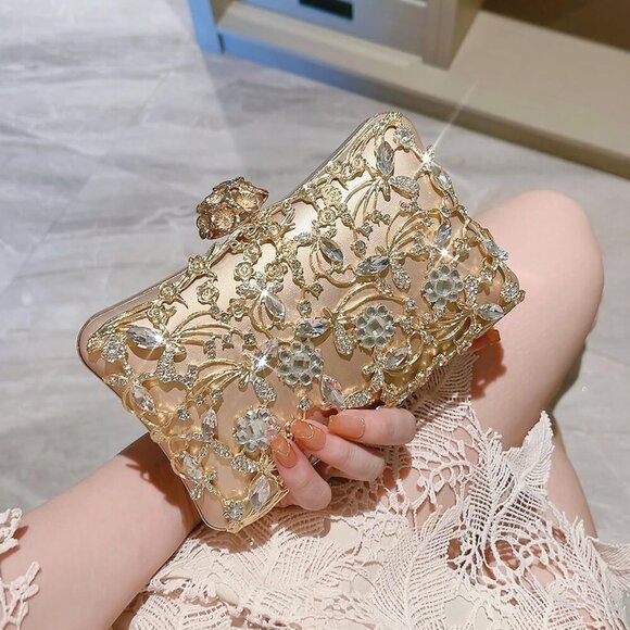 Rhinestone Evening Bag Sparkly Womens Crystal Purse Party Wedding Cocktail Prom - Picture 4 of 8